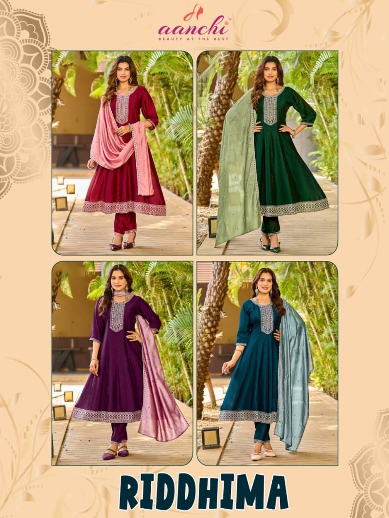 Beautiful Aanchi Riddhima Vichitra Silk Embroidered Kurti With Bottom Dupatta Wholesale 2026