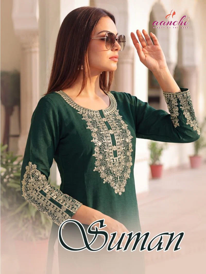 Aanchi Suman Fancy Fabric Embroidered Kurti Collection Wholesale