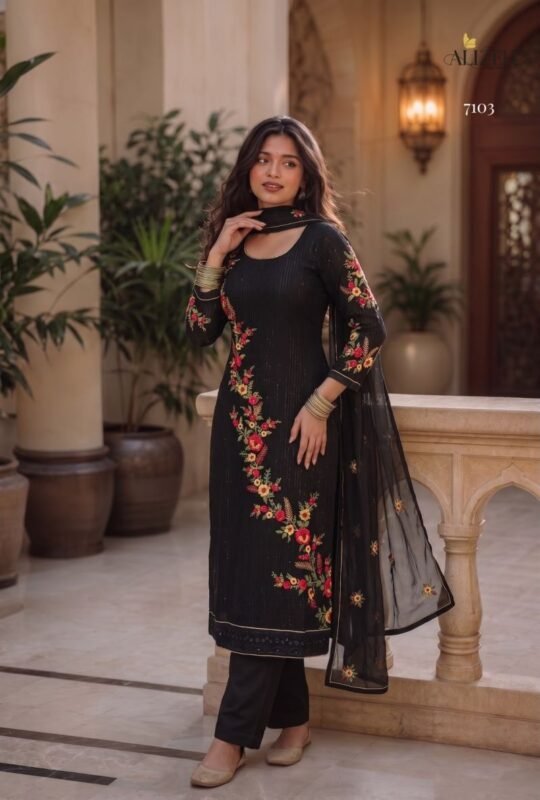 Stylish Alizeh 7102 To 7105 Georgette Sequence Embroidered Kurti With Bottom Dupatta Wholesale 2026