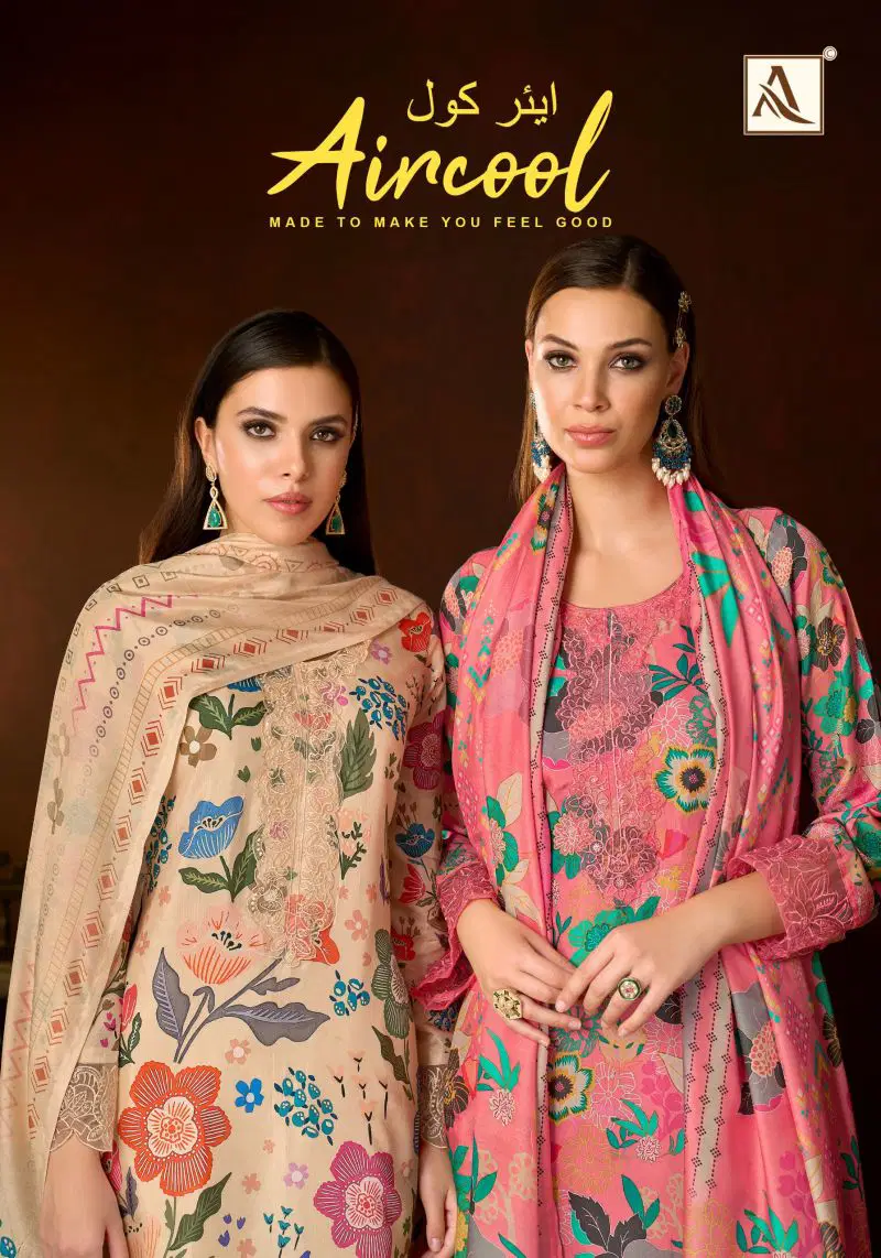 Alok Aircool Viscose Maslin Digital Print Embroidered Dress Material Wholesale