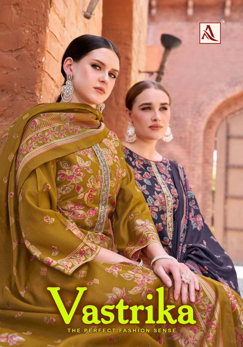 Alok Vastrika Viscose Dicharge Print Embroidered Dress Material Wholesale