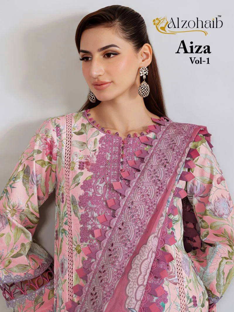 Alzohaib Aiza Vol 1 Chiffon Dupatta Cotton Patch Work Pakistani Suit Collection Wholesale