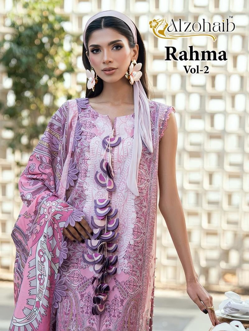 Alzohaib Rahma Vol 2 Chiffon Dupatta Cotton Patch Work Pakistani Suit Collection Wholesale