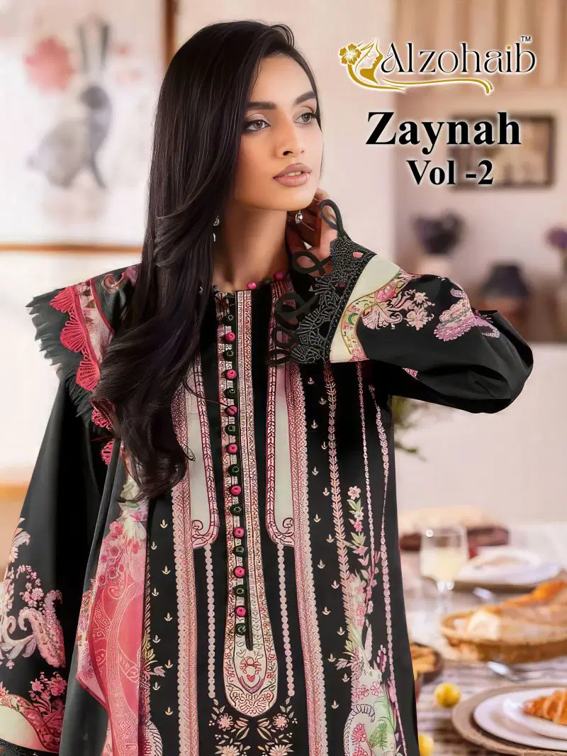 Alzohaib Zaynah Vol 2 Chiffon Dupatta Cotton Patch Work Salwar Kameez Wholesale
