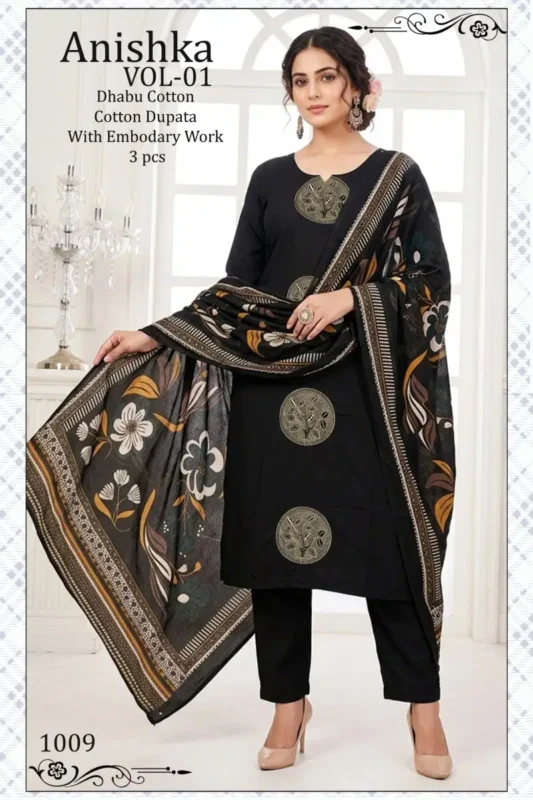 Buy Anishka Vol 1 Dhabu Cotton Embroidered Kurti Pant With Dupatta Wholesale 2026