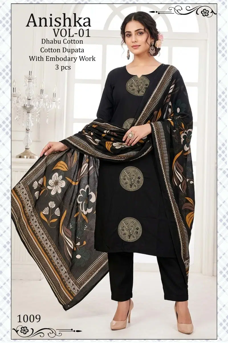 Buy Anishka Vol 1 Dhabu Cotton Embroidered Kurti Pant With Dupatta Wholesale 2026