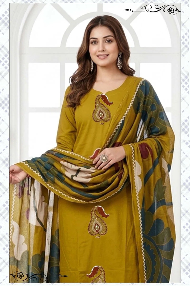 Buy Anishka Vol 1 Dhabu Cotton Embroidered Kurti Pant With Dupatta Wholesale 2026