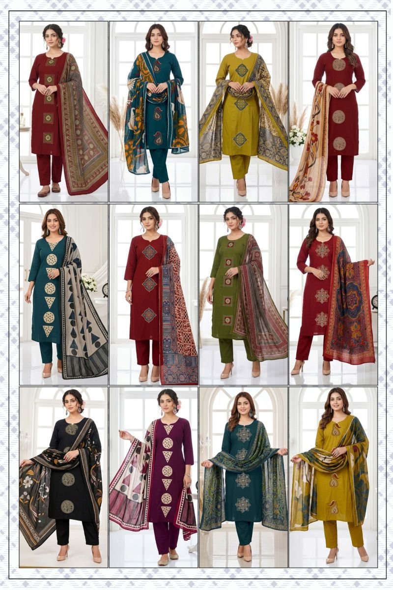 Buy Anishka Vol 1 Dhabu Cotton Embroidered Kurti Pant With Dupatta Wholesale 2026