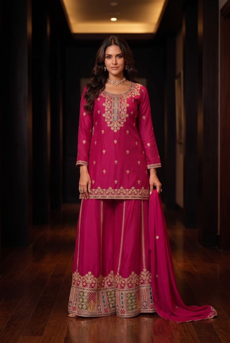 Aurraa Kathaa Chinon Embroidered Kurti With Bottom Dupatta Wholesale