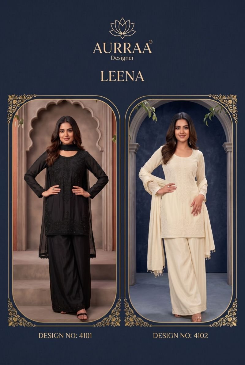 Launching Aurraa Leena Chinon Beads Work Kurti Sharara With Dupatta Collection Wholesale 2026