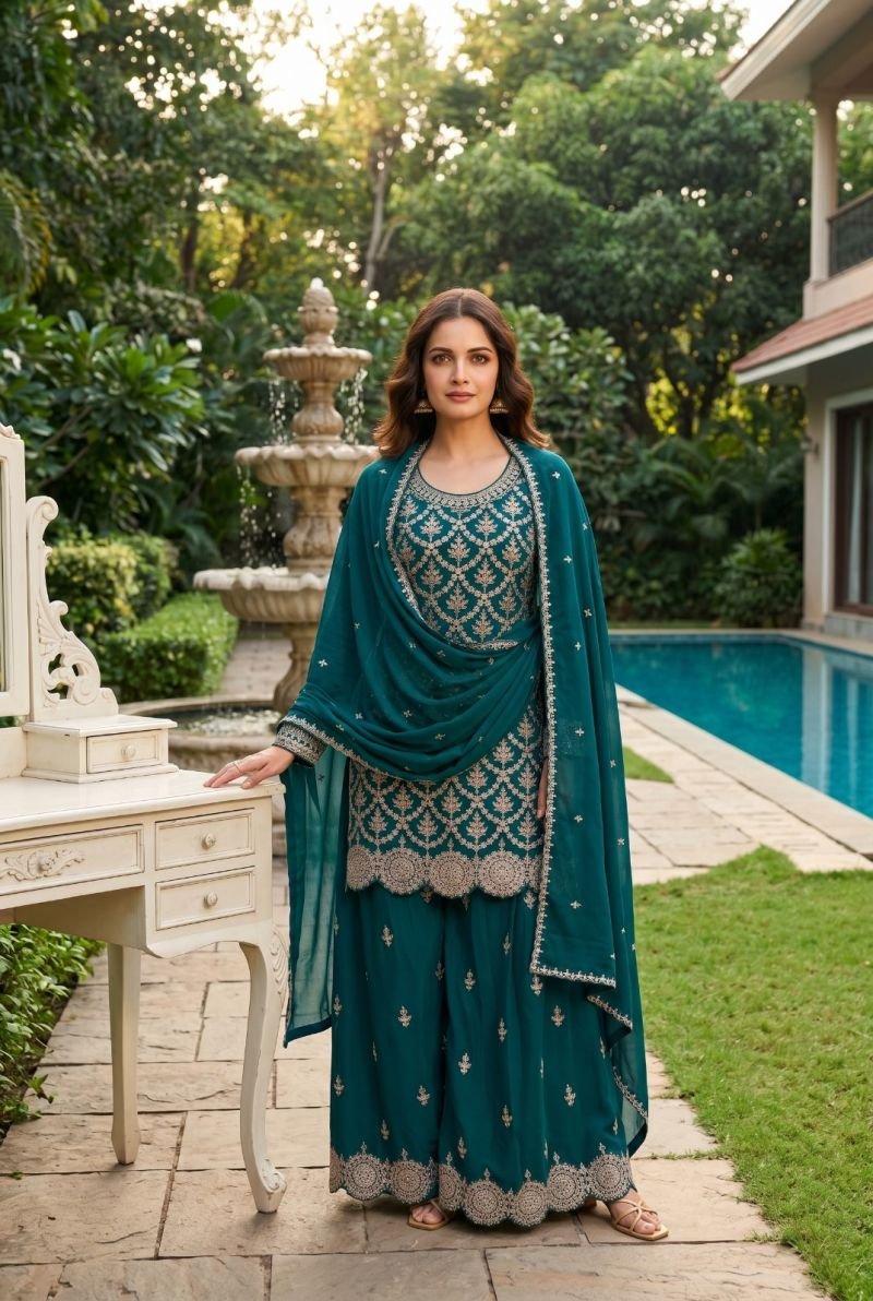 Aurraa Meenara Chinon Embroidered Kurti With Bottom Dupatta Wholesale