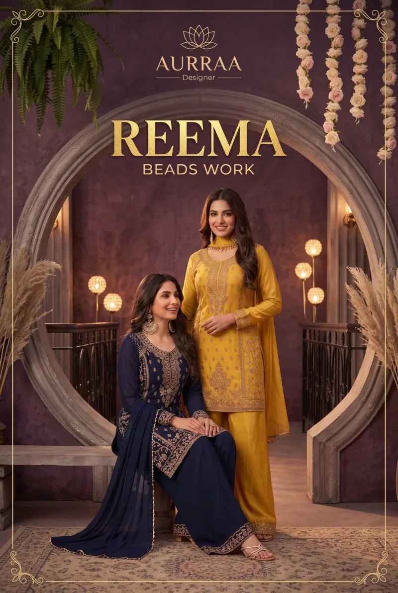 Aurraa Reema Chinon Beads Work Salwar Kameez Collection Wholesale