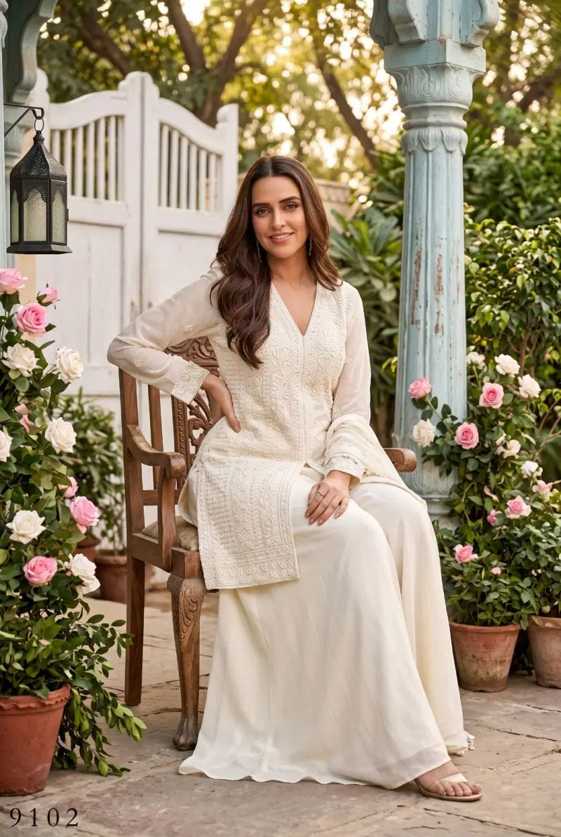 Aurraa Servani Chinon Beads Work Kurti With Sharara Dupatta Collection Wholesale