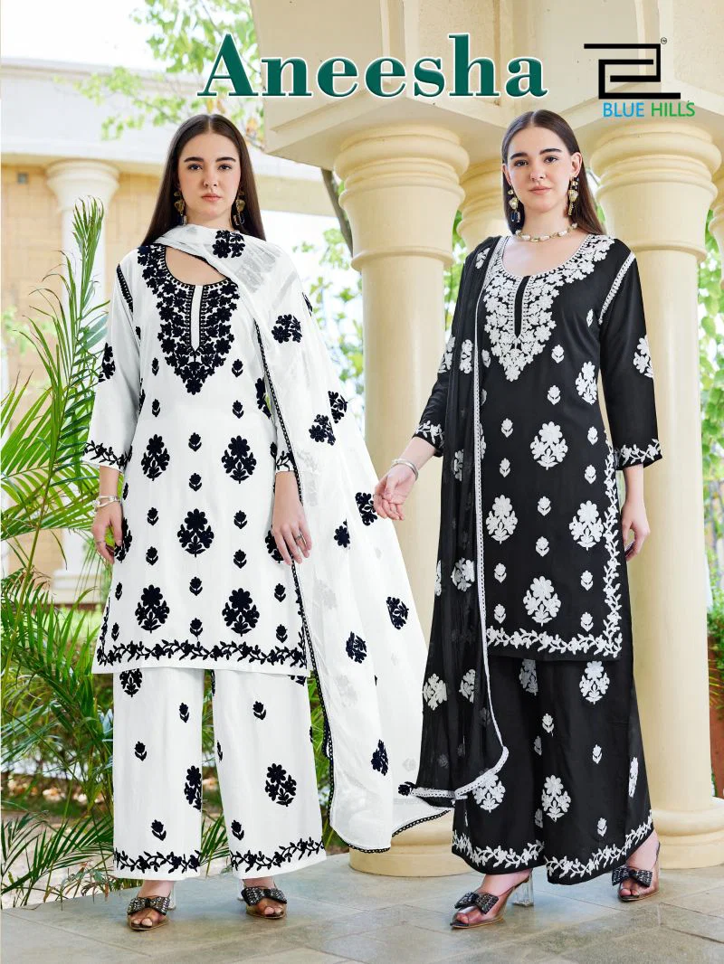 Blue Hills Aneesha Rayon Thread Work Kurti With Bottom Dupatta Wholesale