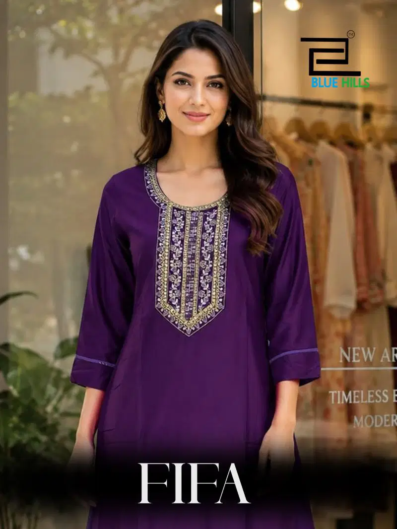 Blue Hills Fifa Embroidered Kurti With Skirt Collection Wholesale