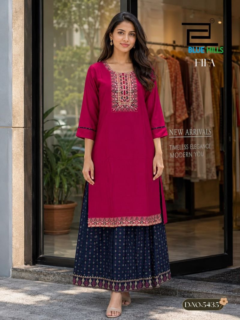 Stylish Blue Hills Fifa Embroidered Kurti With Skirt Collection Wholesale 2026