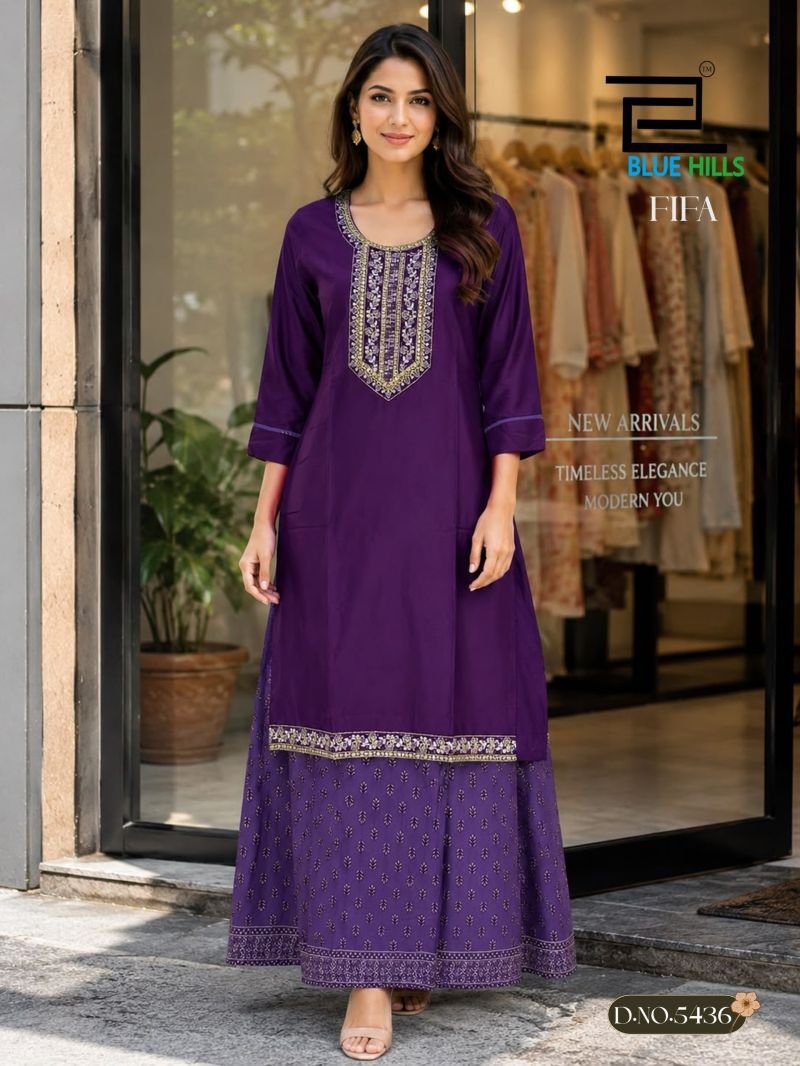 Stylish Blue Hills Fifa Embroidered Kurti With Skirt Collection Wholesale 2026