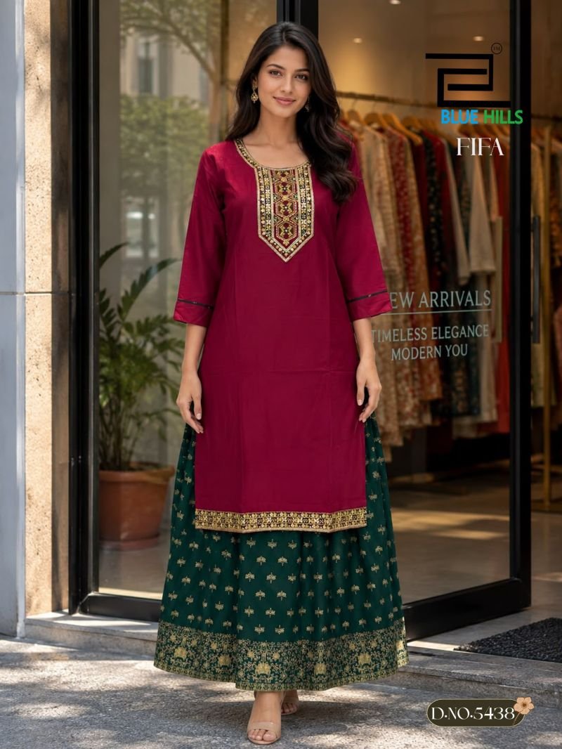 Stylish Blue Hills Fifa Embroidered Kurti With Skirt Collection Wholesale 2026