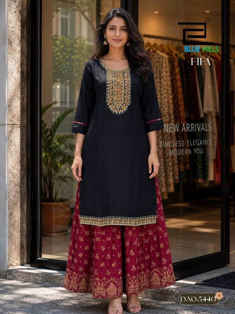 Stylish Blue Hills Fifa Embroidered Kurti With Skirt Collection Wholesale 2026