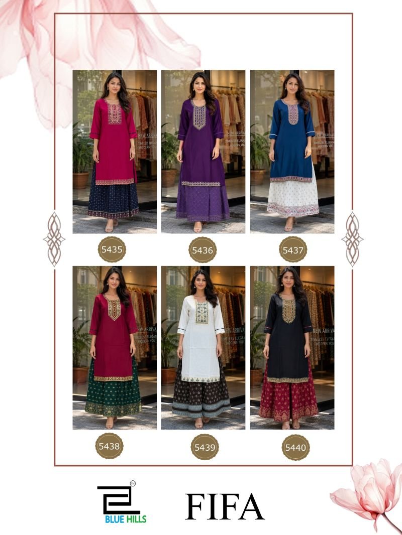 Stylish Blue Hills Fifa Embroidered Kurti With Skirt Collection Wholesale 2026