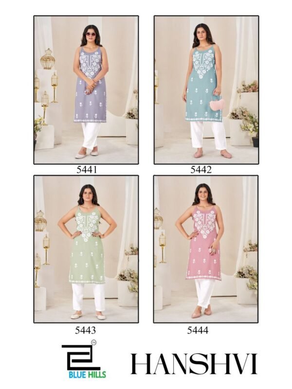 Stylish Blue Hills Hanshvi Rayon Thread Work Kurti With Bottom Wholesale 2026
