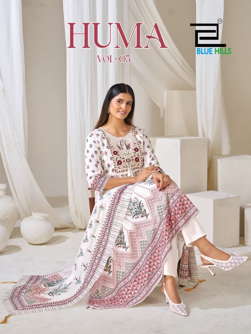 Blue Hills Huma Vol 5 Plus Size Rayon Thread Embroidered Flair Kurti With Bottom Dupatta Wholesale