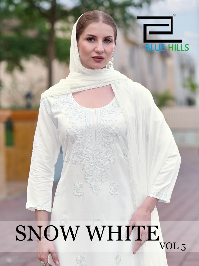 Blue Hills Snow White Vol 5 Rayon Embroidered Kurti With Bottom Dupatta Wholesale