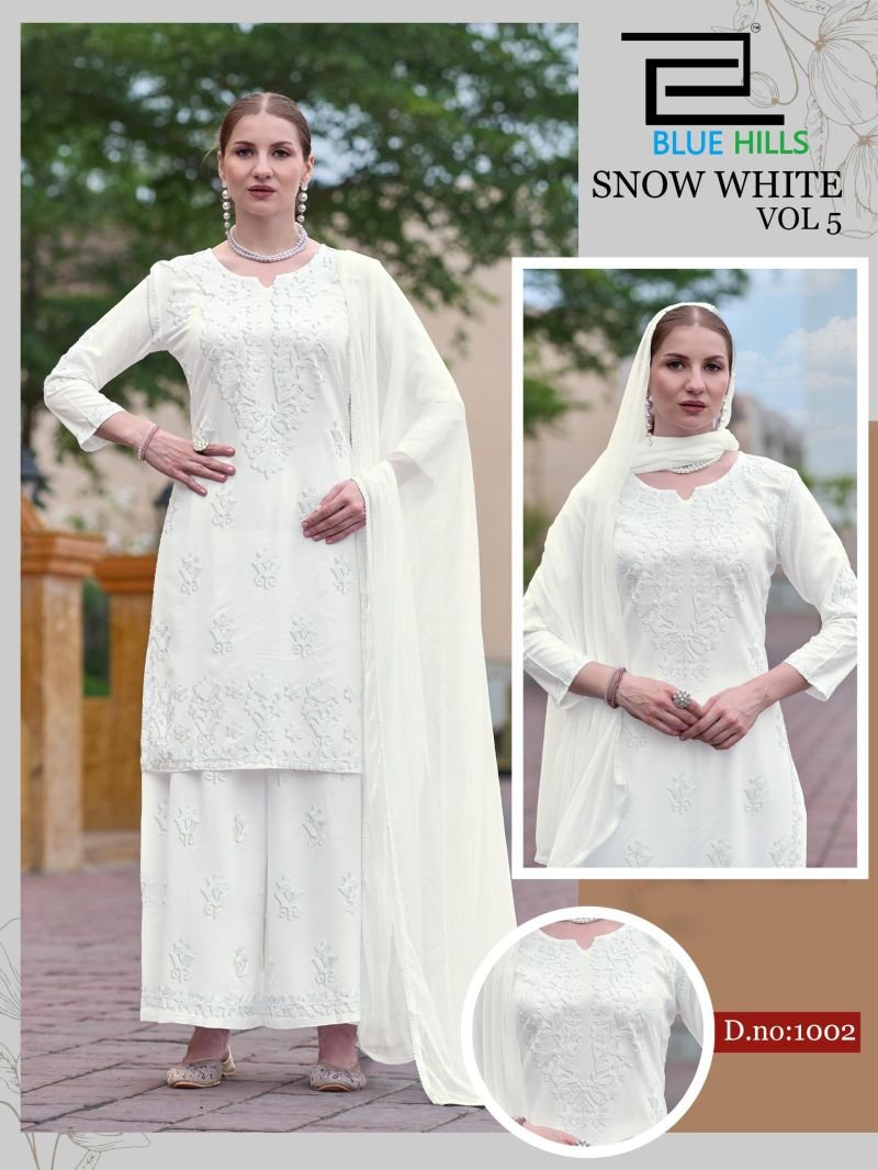 Beautiful Blue Hills Snow White Vol 5 Rayon Embroidered Kurti With Bottom Dupatta Wholesale 2026