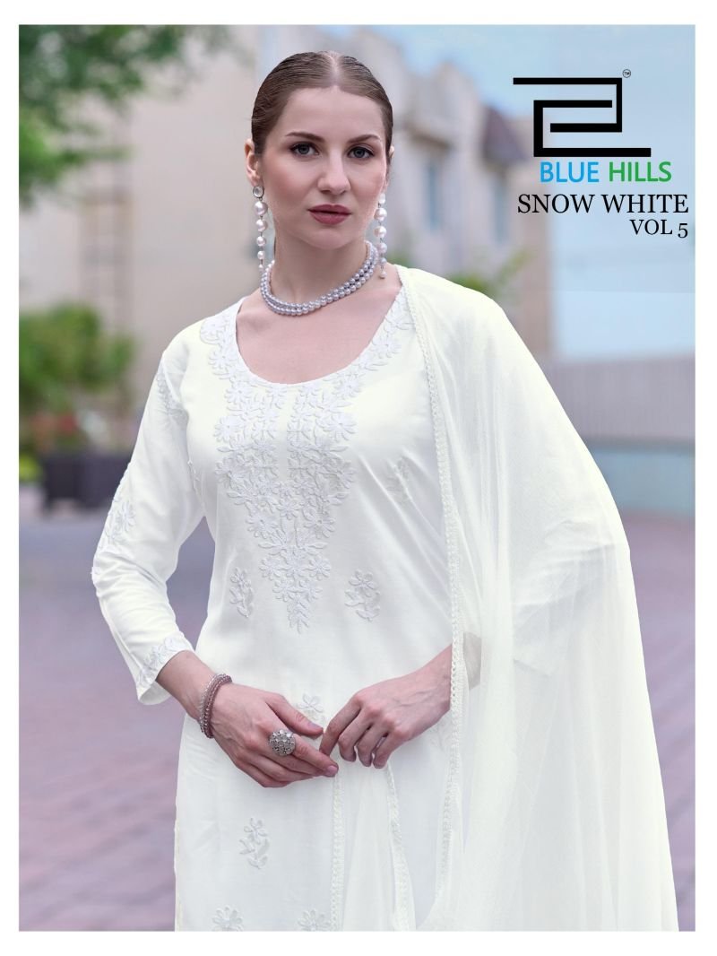 Beautiful Blue Hills Snow White Vol 5 Rayon Embroidered Kurti With Bottom Dupatta Wholesale 2026