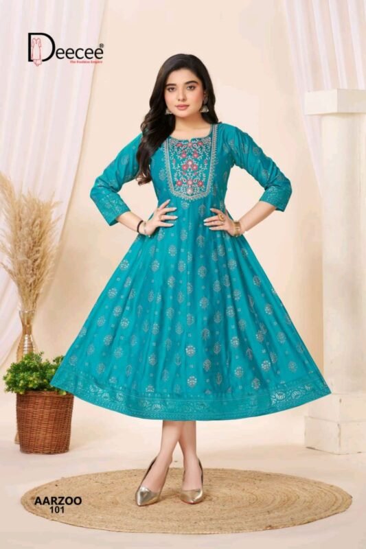 Latest Deecee Aarzoo Gadwal Foil Printed Flared Kurti Collection Wholesale 2026