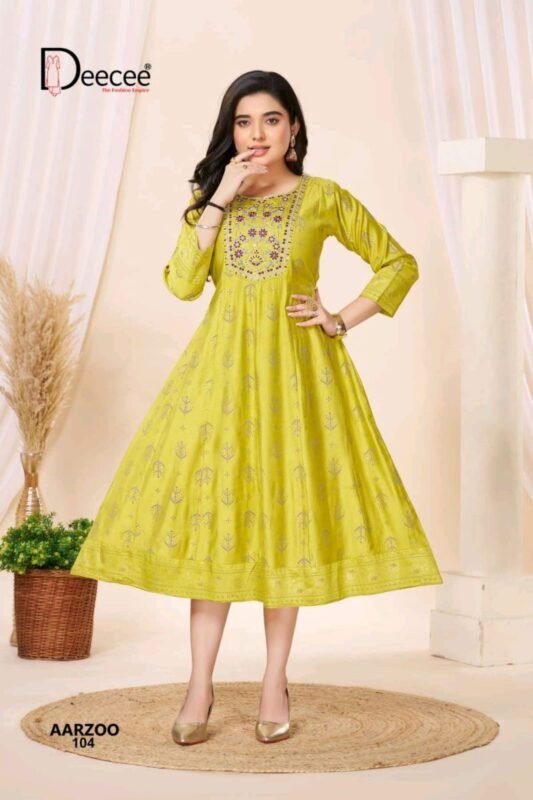 Latest Deecee Aarzoo Gadwal Foil Printed Flared Kurti Collection Wholesale 2026