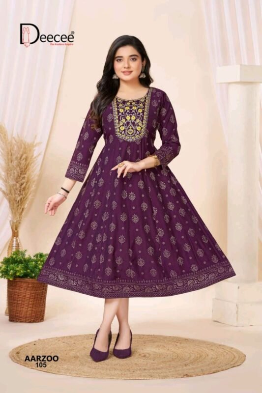 Latest Deecee Aarzoo Gadwal Foil Printed Flared Kurti Collection Wholesale 2026