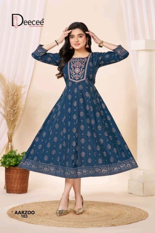 Latest Deecee Aarzoo Gadwal Foil Printed Flared Kurti Collection Wholesale 2026