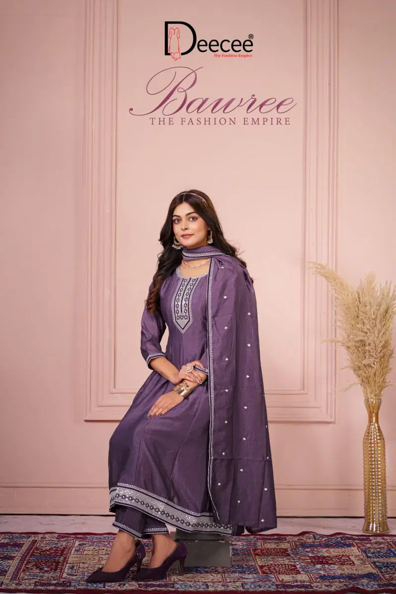 Deecee Bawree Vichitra Silk Embroidered Falared Kurti With Bottom Dupatta Wholesale