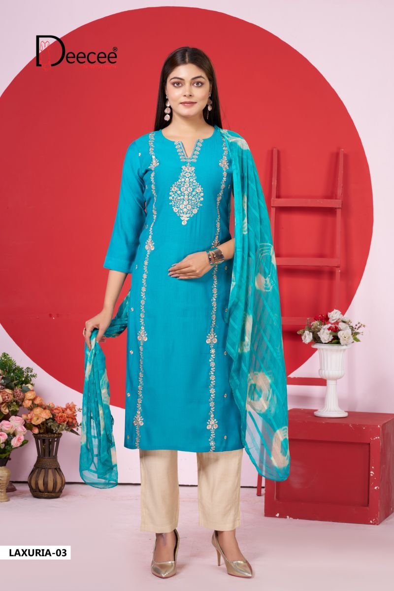Latest Deecee Laxuria Barlin Embroidered Kurti With Bottom Dupatta Collection Wholesale 2026