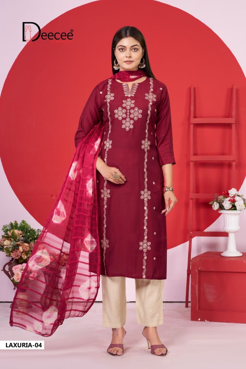 Latest Deecee Laxuria Barlin Embroidered Kurti With Bottom Dupatta Collection Wholesale 2026