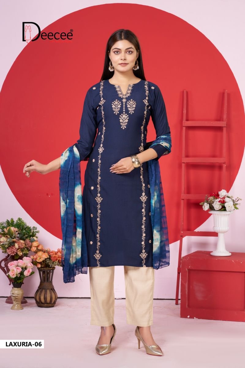 Latest Deecee Laxuria Barlin Embroidered Kurti With Bottom Dupatta Collection Wholesale 2026