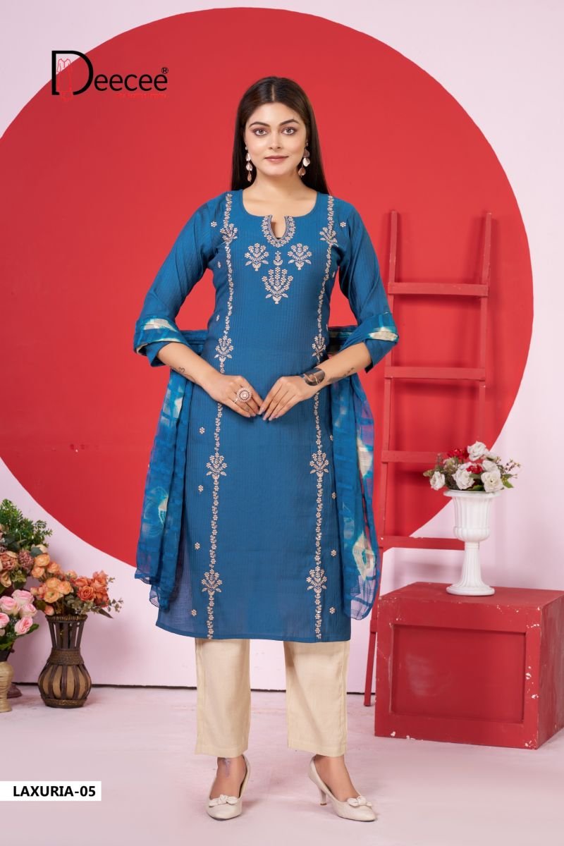 Latest Deecee Laxuria Barlin Embroidered Kurti With Bottom Dupatta Collection Wholesale 2026