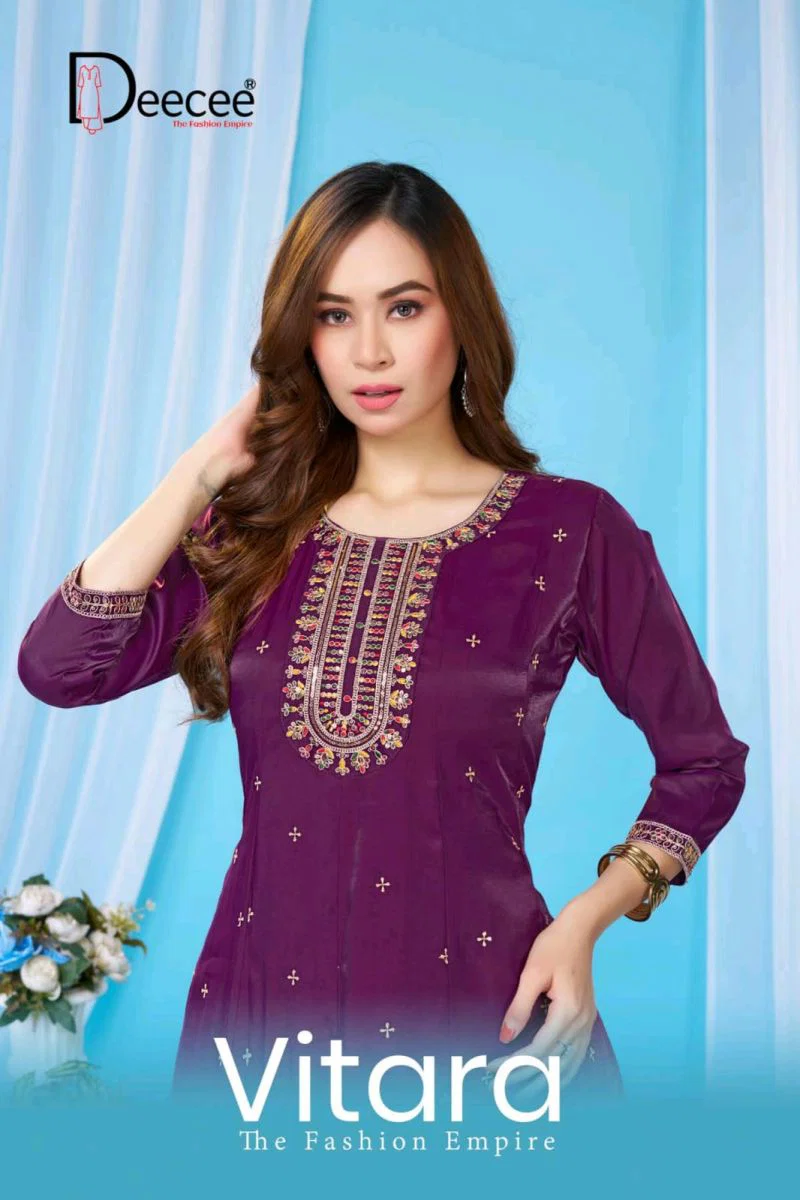 Deecee Vitara Roman Glass Embroidered Flared Kurti Collection Wholesale
