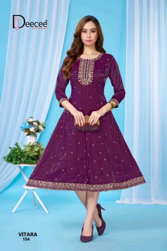 Latest Deecee Vitara Roman Glass Embroidered Flared Kurti Collection Wholesale 2026