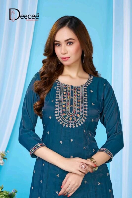 Latest Deecee Vitara Roman Glass Embroidered Flared Kurti Collection Wholesale 2026