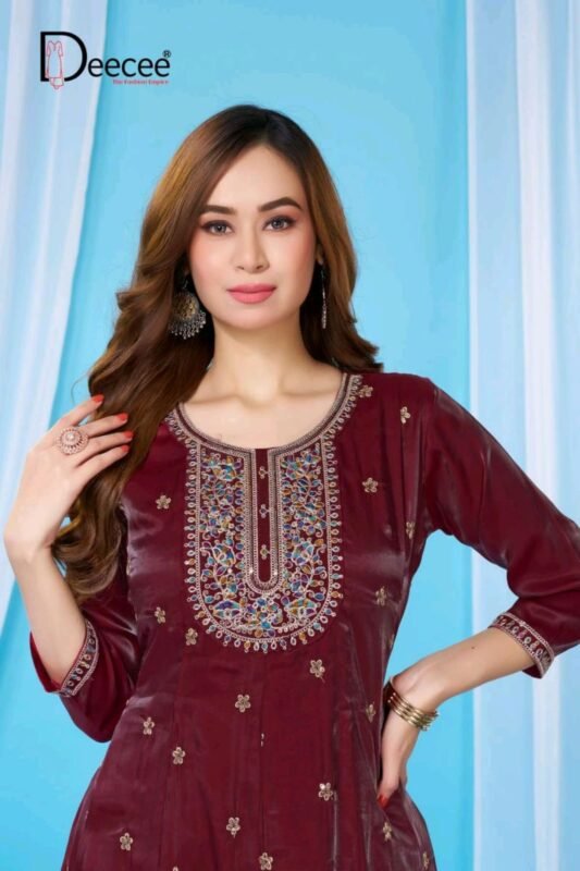Latest Deecee Vitara Roman Glass Embroidered Flared Kurti Collection Wholesale 2026