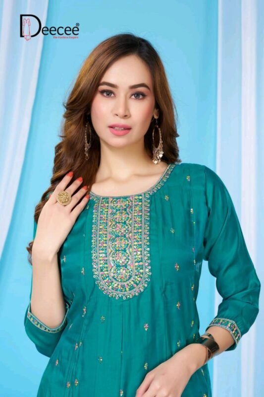 Latest Deecee Vitara Roman Glass Embroidered Flared Kurti Collection Wholesale 2026