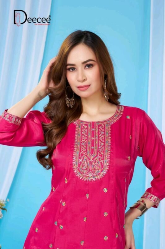 Latest Deecee Vitara Roman Glass Embroidered Flared Kurti Collection Wholesale 2026
