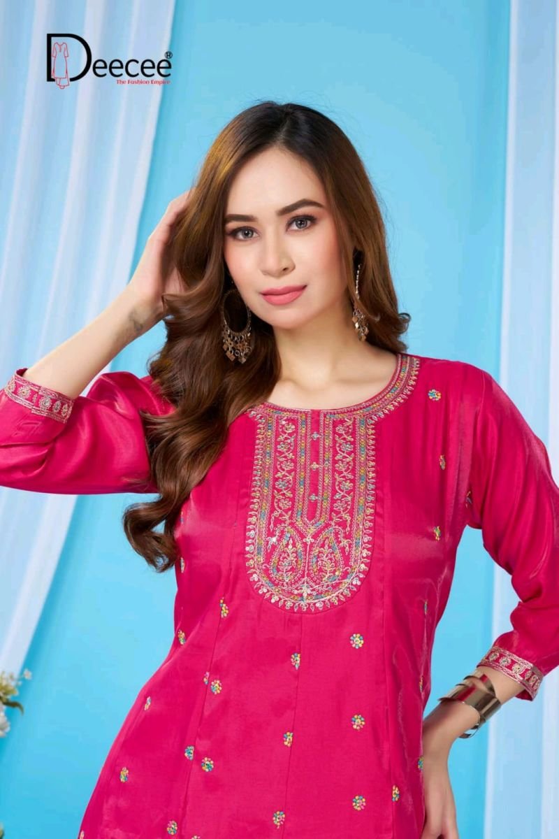 Latest Deecee Vitara Roman Glass Embroidered Flared Kurti Collection Wholesale 2026