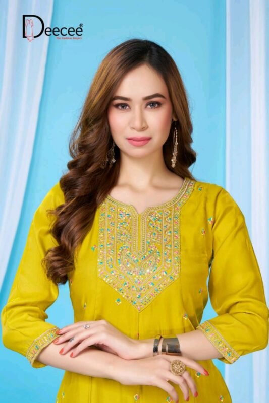 Latest Deecee Vitara Roman Glass Embroidered Flared Kurti Collection Wholesale 2026