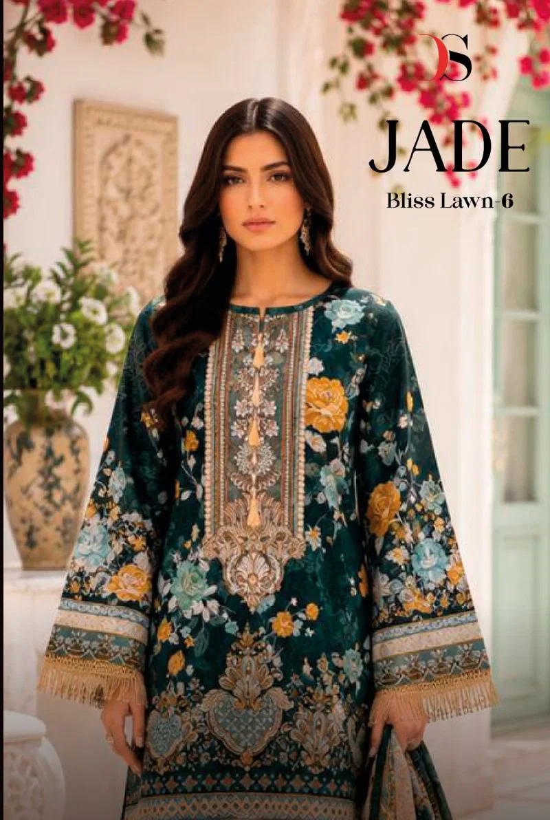Deepsy Jade Bliss Lawn Vol 6 Chiffon Dupatta Cotton Patch Embroidered Salwar Kameez Wholesale