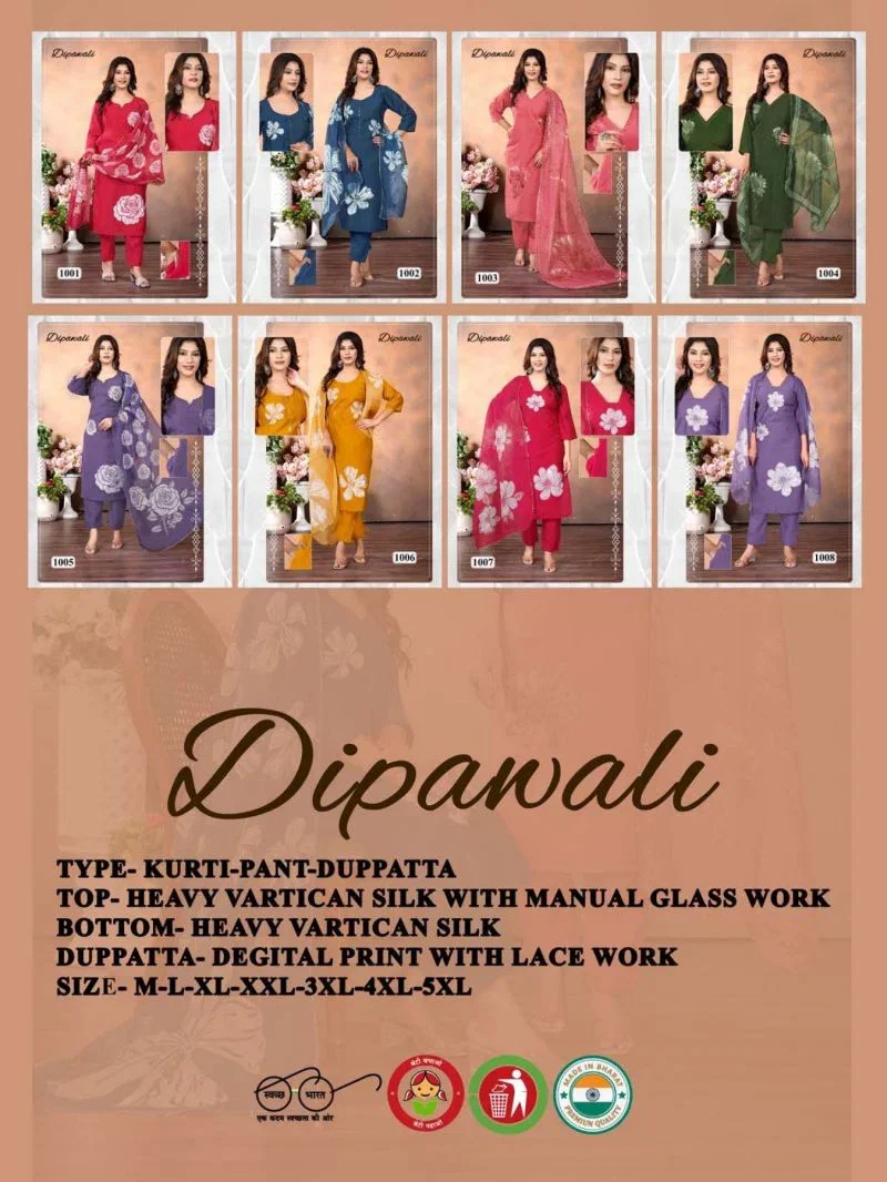 Launching Dipawali Vol 1 Vertican Silk Digital Printed Kurti Pant With Dupatta Wholesale 2026