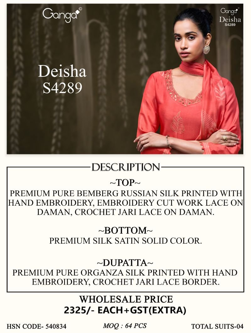 Ganga Deisha 4289 Bemberg Silk Embroidered Salwar Kameez Wholesale