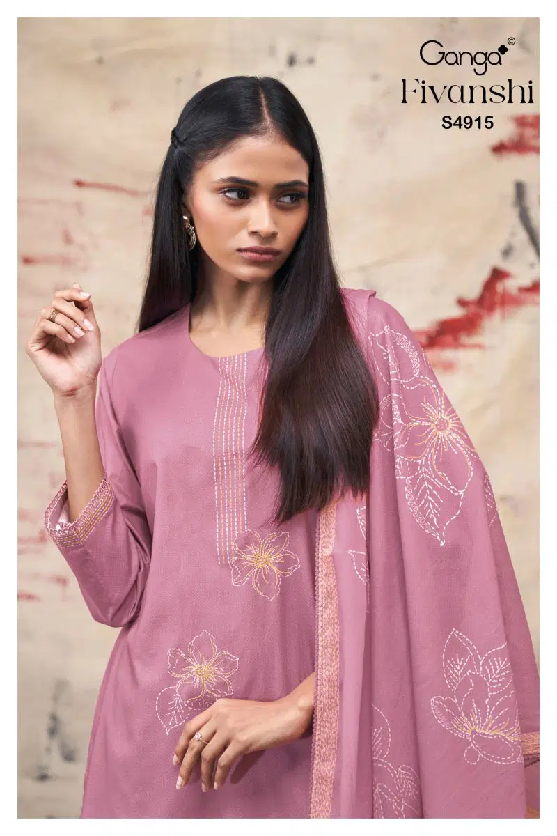 Ganga Fivanshi 4915 Cotton Printed With Hand Embroidered Salwar Kameez Wholesale